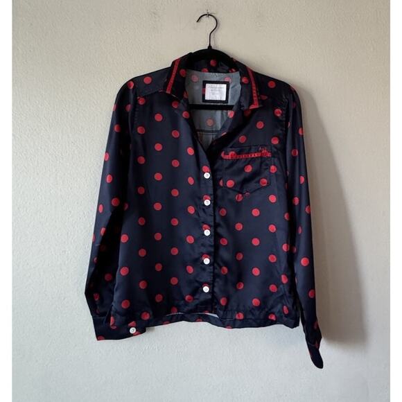 ABERCOMBIE & Fitch Pajama Size Small Blue Red Polka Dot Print Pants Shirt - Picture 2 of 8